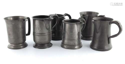 Six 19th Century spouted quart measures,