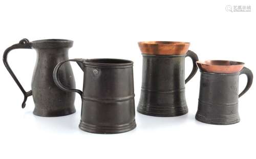 Four pewter measures, pint and 1/2 pint