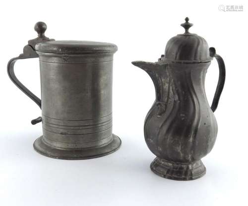 A large German pewter tankard, dated 173