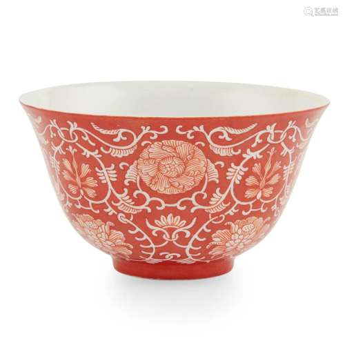 CORAL-GROUND RESERVE-DECORATED 'LOTUS' BOWL DAOGUA...