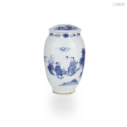 BLUE AND WHITE LIDDED JAR 19TH-20TH CENTURY