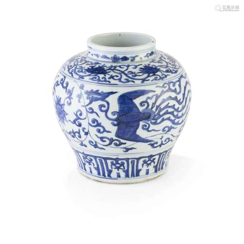 BLUE AND WHITE 'DOUBLE PHOENIX' JAR WANLI MARK AND