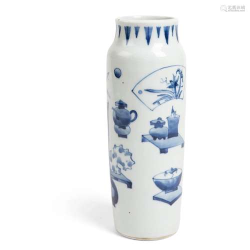 BLUE AND WHITE 'ANTIQUITY' SLEEVE VASE QING DYNAST...