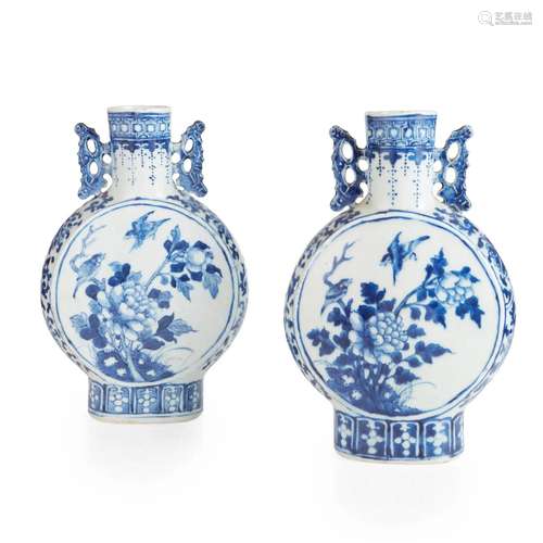 PAIR OF BLUE AND WHITE MOONFLASKS KANGXI MARK BUT