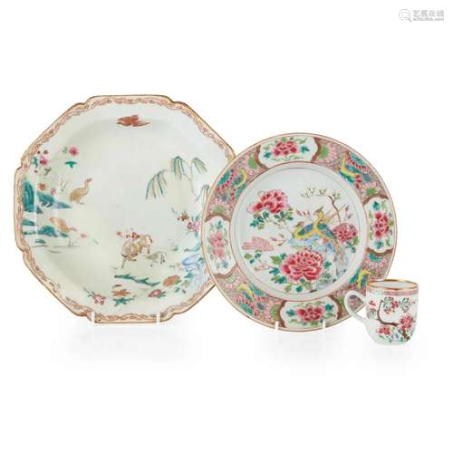 GROUP OF THREE FAMILLE ROSE WARES QING DYNASTY, 18TH