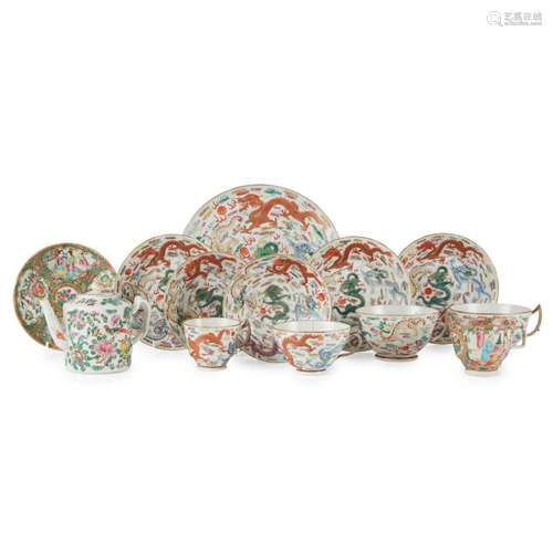 COLLECTION OF THIRTEEN FAMILLE ROSE WARES LATE QING