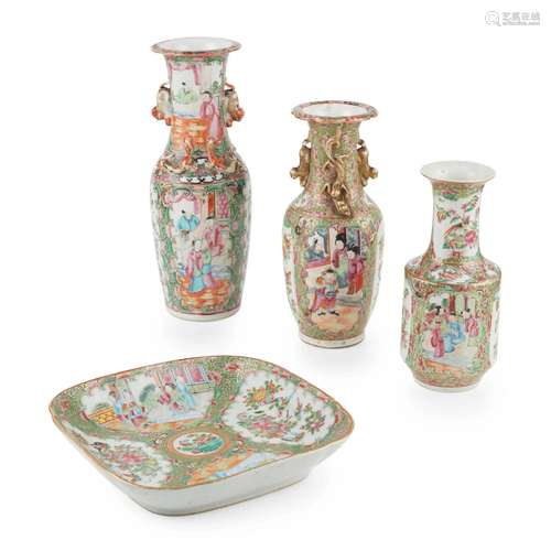 GROUP OF FOUR CANTON FAMILLE ROSE WARES QING DYNASTY,