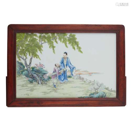 FAMILLE ROSE PORCELAIN PLAQUE QING DYNASTY, 19TH