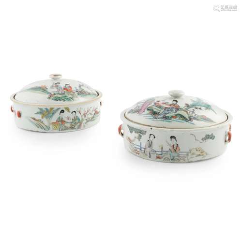 PAIR OF FAMILLE ROSE 'LADIES' POTS WITH COVERS REP...