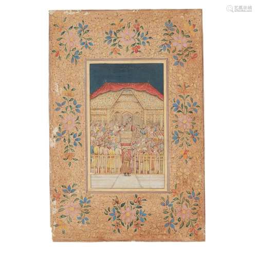 TWO INDIAN MINIATURES: MUGHAL EMPEROR HOLDING COURT;