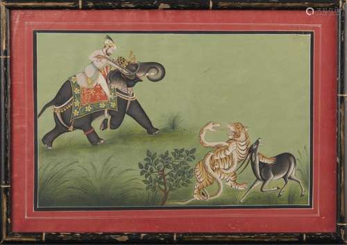 SIKH MAHARAJA ON AN ELEPHANT HUNTING SNAKE ENWRAPPED