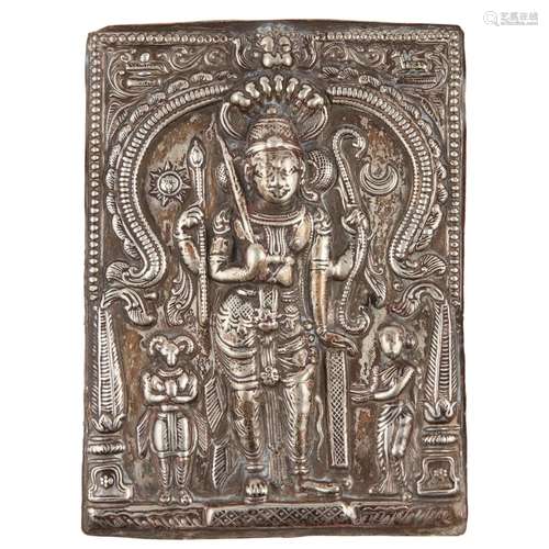 SILVER REPOUSSE PLAQUE OF VIRABHADRA DECCAN, INDIA,