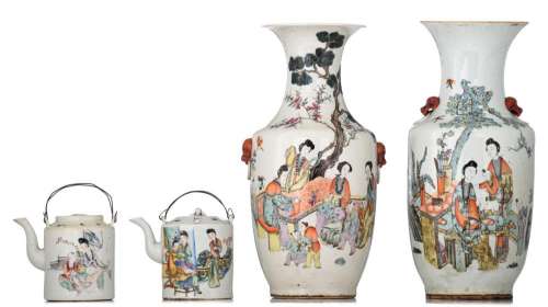 A collection of Qianjiangcai and famille rose vases and teap...