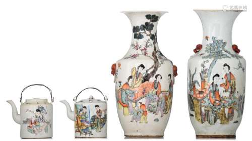 A collection of Qianjiangcai and famille rose vases and teap...