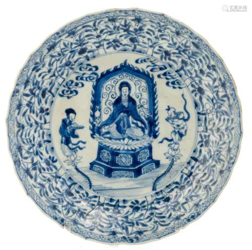 A rare Chinese blue and white 'Buddhist' dish, Kangx...