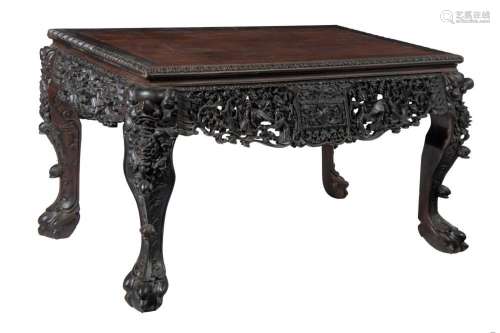 A Chinese hardwood hongmu carved table, late Qing, H 85 - W ...
