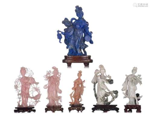 A collection of six Chinese semi-precious stone figures, lat...