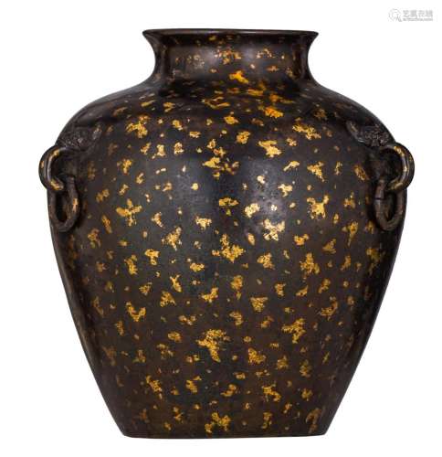 A Chinese Ming style gilt-splashed bronze 'Guan' jar...
