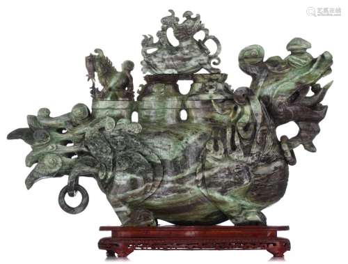 A Chinese jadeite archaistic vessel, L 74 - H 48 cm