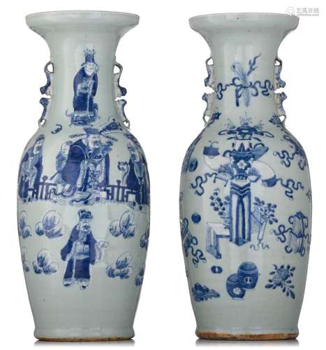 Two Chinese blue and white on celadon ground vases, 19thC, H...