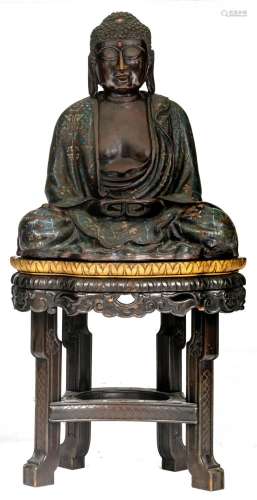 A Japanese champlevé bronze figure of Amitabha Buddha, on a ...
