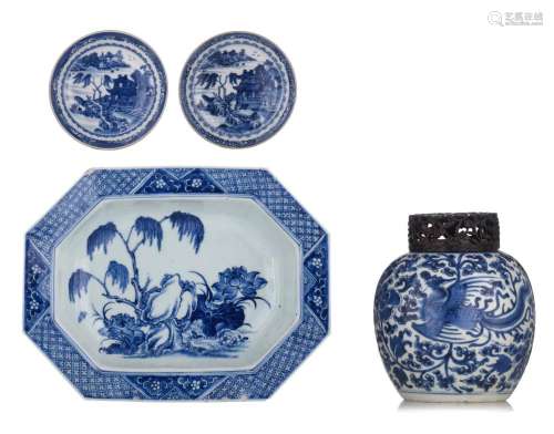 A collection of Chinese blue and white ware, Kangxi and Qian...