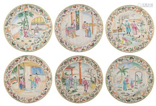 Six Chinese Canton famille rose plates, 19thC, ø 25 cm