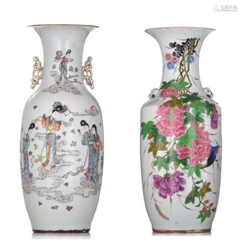Two Chinese famille rose vases, Republic period, H 57 - 58,5...