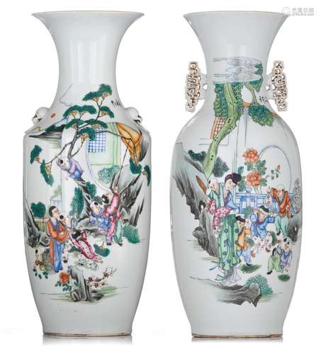 Two Chinese famille rose 'Playing boys' vases, both ...