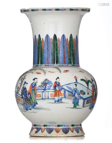 A Chinese Transitional type wucai zun vase, late19thC/20thC,...