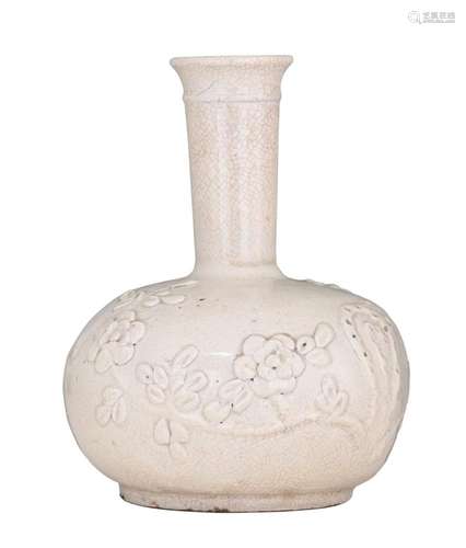 A Korean cream crackle-glazed bottle vase, presumably early ...