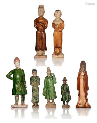 A collection of Tang-style sancai glazed pottery figures, H ...