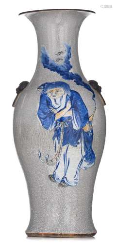 A Chinese crackle-glazed ground blue and white stoneware vas...