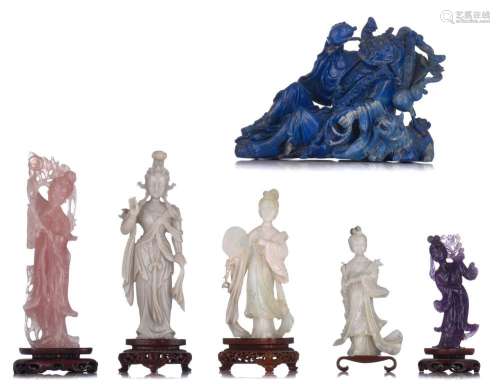 A collection of jadeite and semi-precious stone figures, tal...