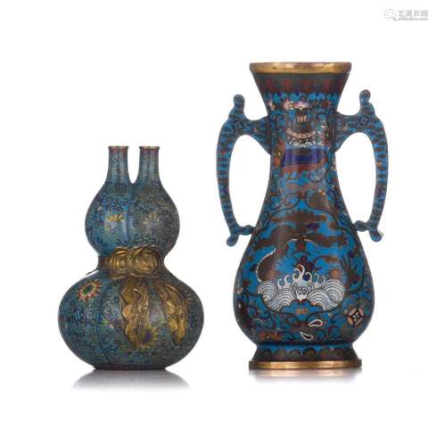 A collection of two Chinese cloisonné enamelled bronze vases...