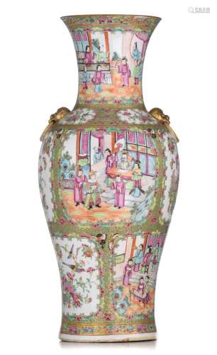 A Chines Canton famille rose vase, 19thC, H 62 cm