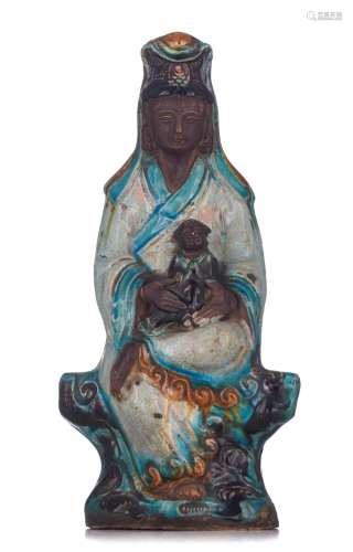 A Chinese Fahua ware figure of a seated Songzi Guanyin, late...