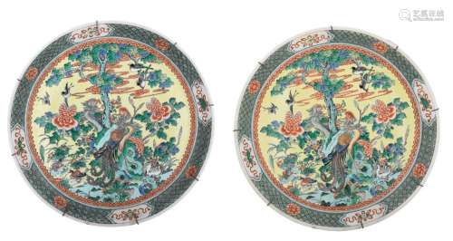 A pair of Chinese famille verte 'Phoenix amongst flowers...