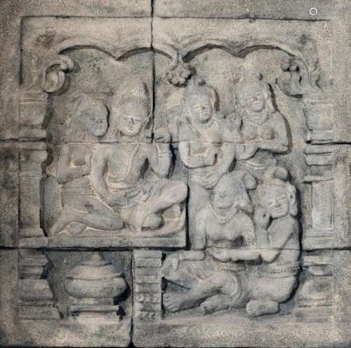 A grey stone balustrade fragment, possibly of the Borobudur ...