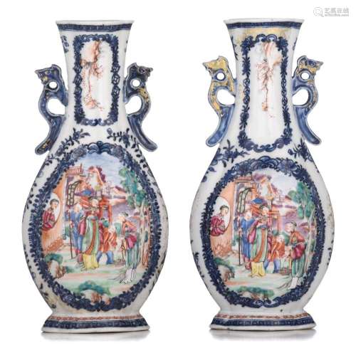 Two Chinese Mandarin pattern vases, paired with dragon handl...