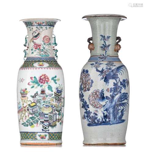 A Chinese blue and copper-red on a crackle-glazed ground vas...