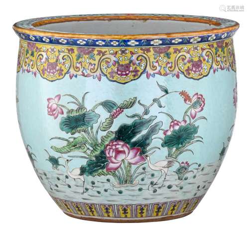 A Chinese famille rose on turquoise ground fishbowl, late 19...