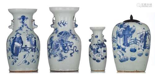 A collection of Chinese blue and white on celadon ware, 19th...