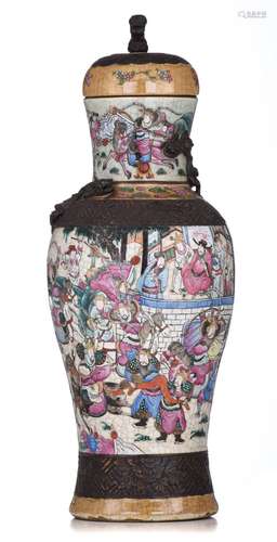 A Chinese Nanking famille rose stoneware vase and cover, 19t...