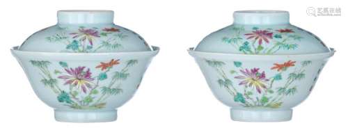 A pair of Chinese famille rose bowls, with signed texts, 19t...