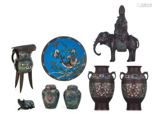 A collection of Japanese champlevé and cloisonné enamelled b...