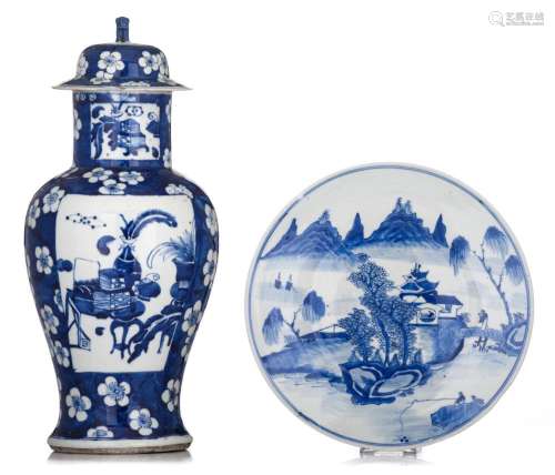 A Chinese baluster vase and cover, 19thC, H 34,5 cm - added ...