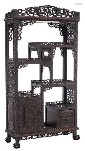 A Chinese carved hardwood cabinet, late Qing, H 177 - W 93 -...