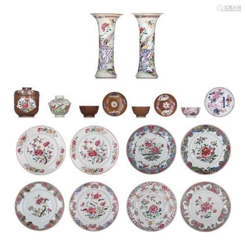 A collection of Chinese famille rose export porcelain ware, ...