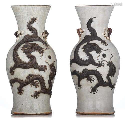 Two Chinese Nanking crackle-glazed stoneware 'Dragon'...